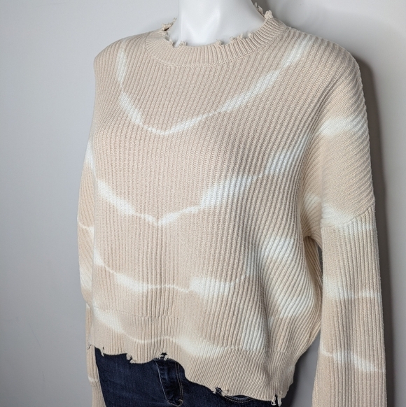 Pistola Cream White Tie Dye Bleach Dye Oversized Distressed Hem Sweater S - Picture 2 of 8